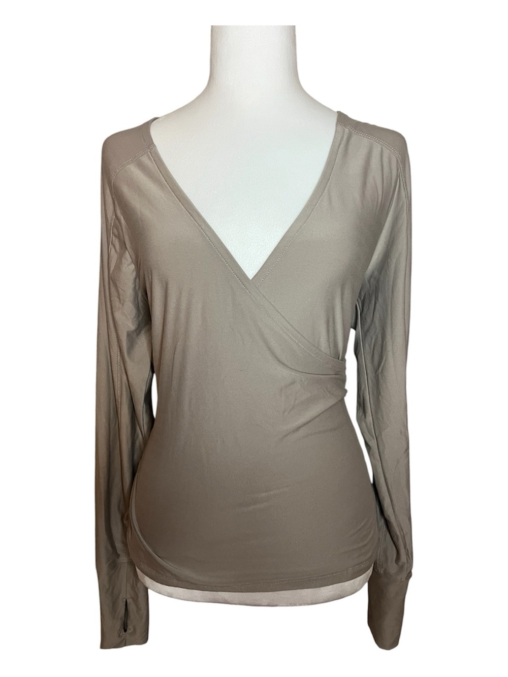 Danskin Taupe Wrap V-Neck Short Sleeve Top